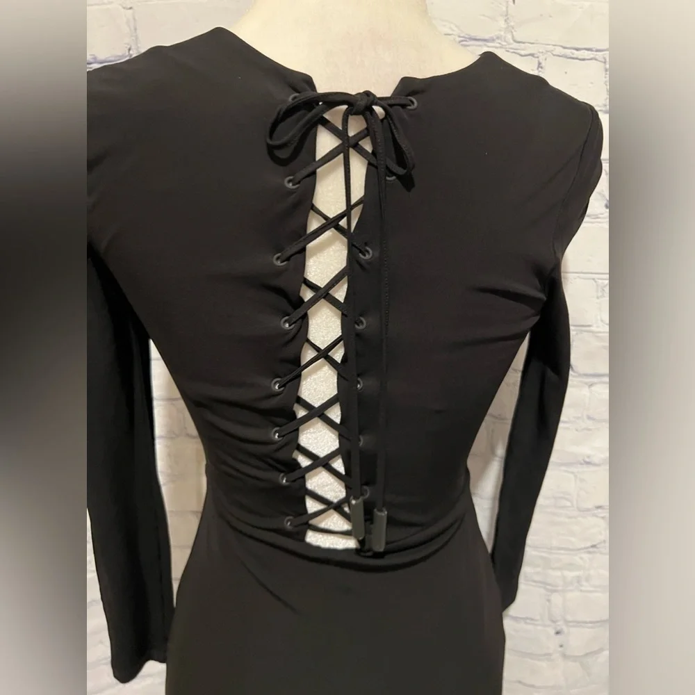 Kendall + Kylie Black Lace Up Long Sleeve Dress Size 6 - Picture 6 of 7